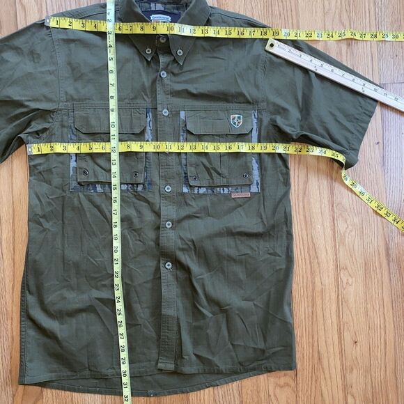 Gamekeeper Men M Army Green Short Sleeve Button-Up Shirt Ripstop Camo Highlights - Picture 3 of 9